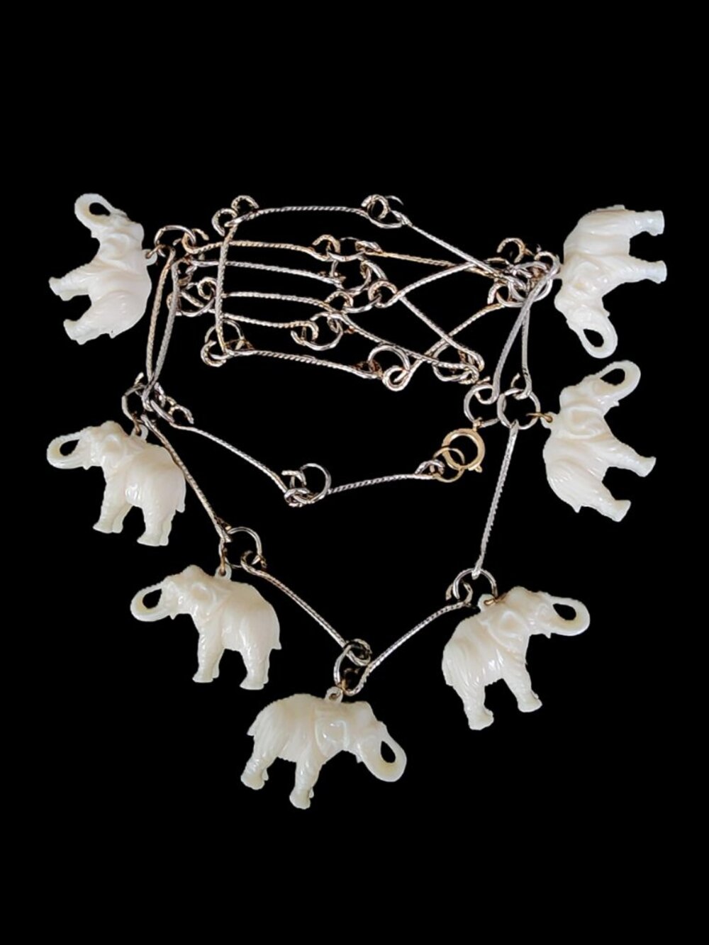 Vintage 1950's Rare Celluloid Elephant Parade Luck Necklace 35" MCM Opera Length
